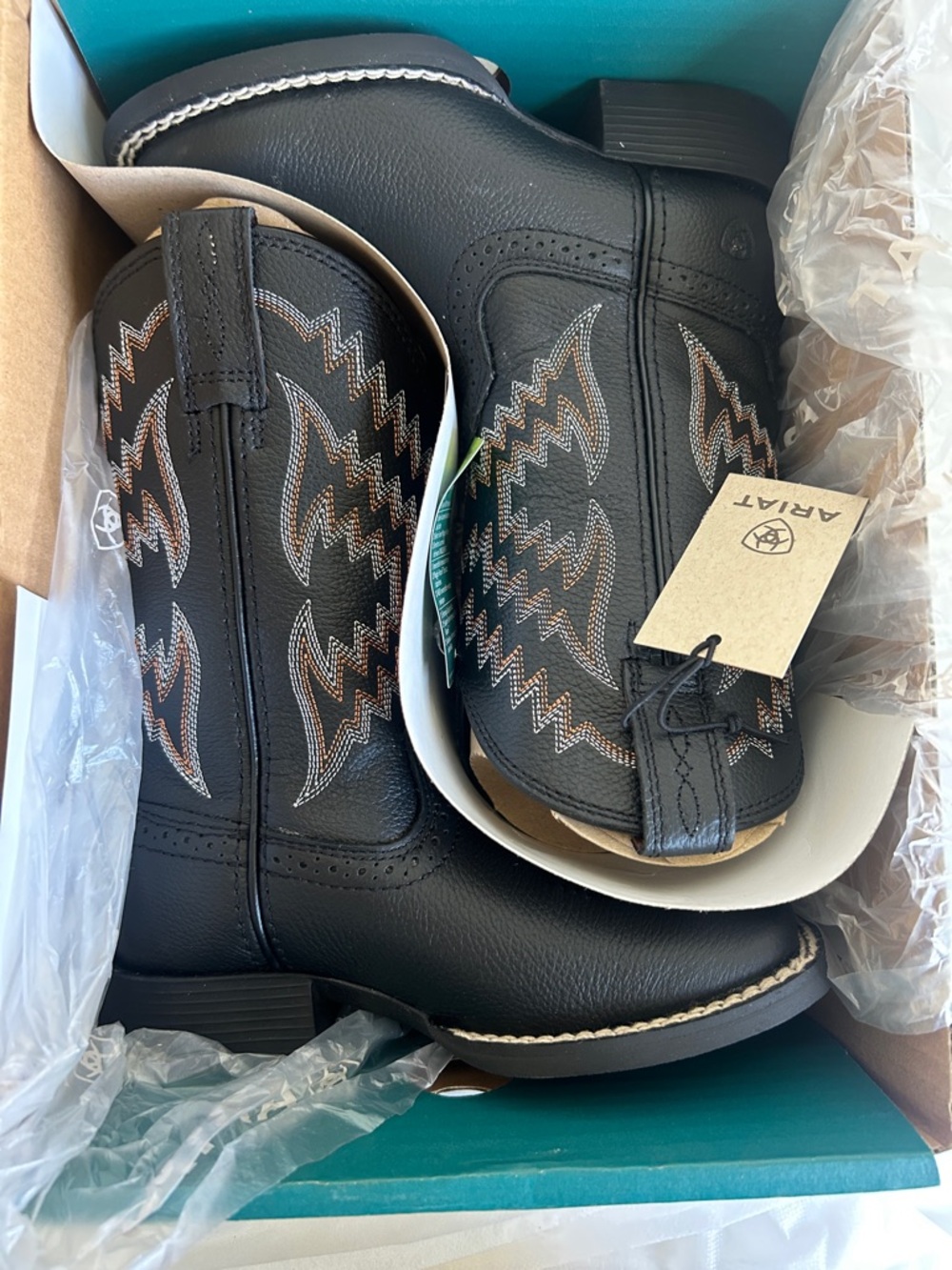 Ariat Youth  Black Western Leather Cowboy Boots with Western Stitching - Picture 6 of 7